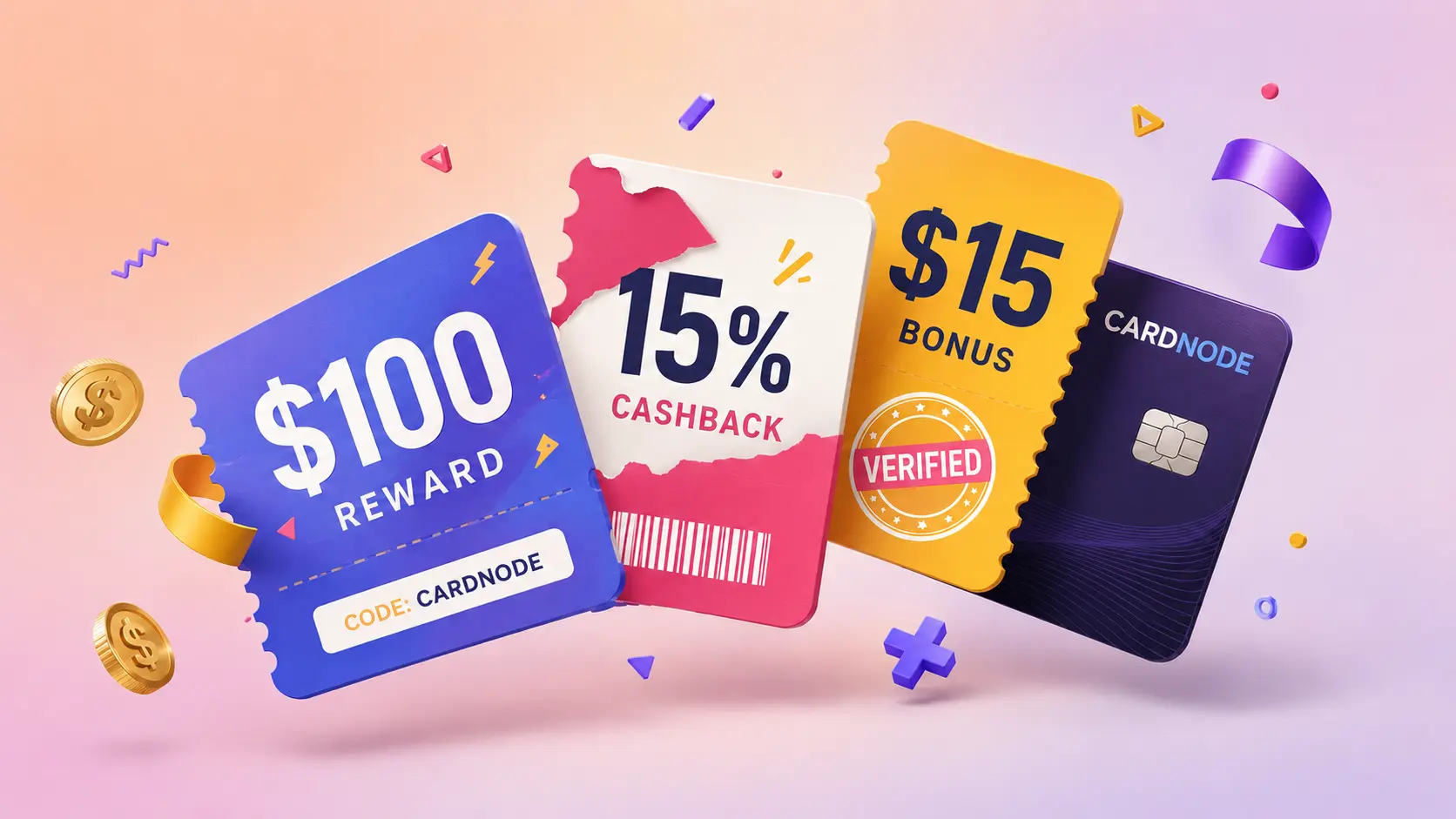 Crypto card promo code coupons showing reward, cashback and signup bonus offers
